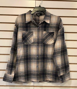 Blue/Tan Plaid Button Front Shirt by Papa.