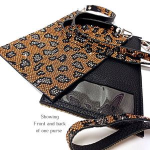 Lady Kent Collection Sparkling Crystal Cellphone Purse- Gold Leopard
