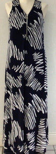 Navy Zippered V-Neck, Sleeveless Maxi Dress with White Abstract Design by Compli K.