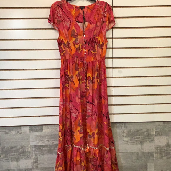 Pink and Orange V-Neck Button Front Maxi Dress by Coco + Carmen
