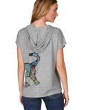 Grey and Multi Colored Floppy Eared Dog, “Fi Fi Fluff”, Cap Sleeve, Hooded Knit Top w/Front Kangaroo Pocket by Inoah.
