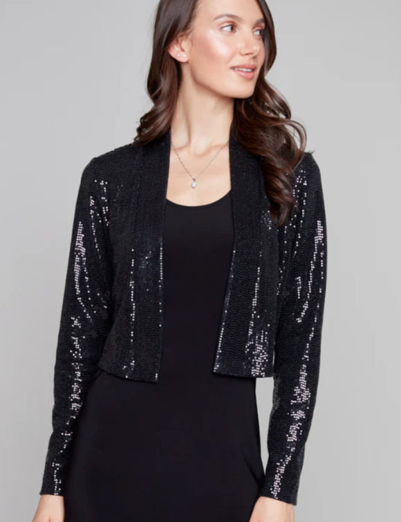 Black, Long Sleeve Sequined Shrug by Compli K.