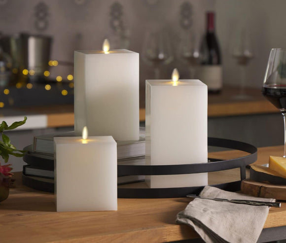 White Set of 3, Luminara Real Flame Effect Candles w/ Remote