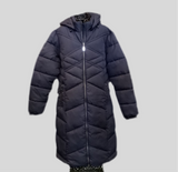 Navy Hooded Quilted, Zipper Front Long Front Coat by Sunday.