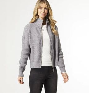 Grey Super Soft Ribbed Zip-Up Sweater by Coco + Carmen
