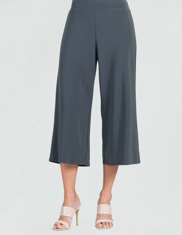 Charcoal Solid Soft Knit Pull-On Gaucho Pants by Clara Sun Woo.
