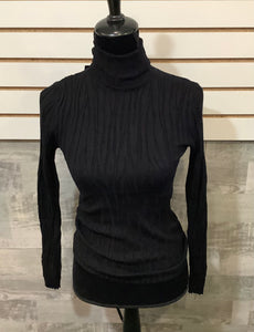 Black Ribbed Stretchy L/S Top w/ Turtle Neck by Carre Noir.