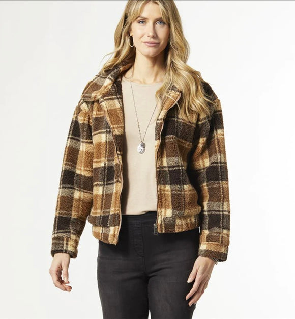 Camel and Brown Fleece Zip-Up Jacket by Coco + Carmen