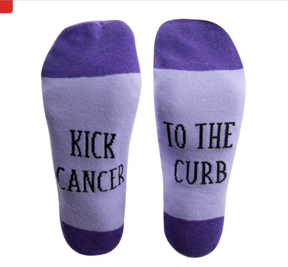“Breast Cancer Purple Socks “Kick Breast Cancer to the Curb”