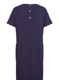 Navy Linen Blend, Scoop Neck, Short Sleeve Midi Length Dress by Sunday.