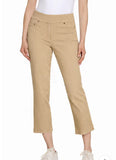 Slimsation Khaki Pull-On Denim Crop Pant w/ 5 Pockets and Fringe Hems by Multiples.