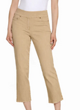 Slimsation Khaki Pull-On Denim Crop Pant w/ 5 Pockets and Fringe Hems by Multiples.