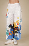 White Multi-Colored, “Sir Artsy-Paws”, Textured Wide Leg Palazo Pant By Inoah.
