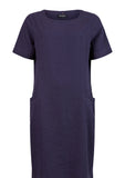 Navy Linen Blend, Scoop Neck, Short Sleeve Midi Length Dress by Sunday.