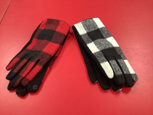 Buffalo Plaid Touch Screen Gloves, Red/Blk and Blk/White.