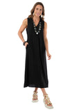 Black V-Neck, Flared Sleeveless Dress w/Gathered Back by Lior.
