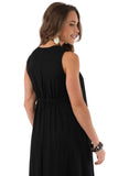 Black V-Neck, Flared Sleeveless Dress w/Gathered Back by Lior.
