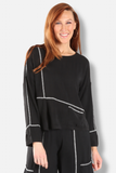 Black Top w/White Contrast Stitch, Scoop Neck, 3/4 Sleeve by Shana.