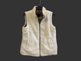 Winter White/Black/Taupe Quilted Floral Abstract Print Vest Reverses to Winter White Fur by Dolcezza.