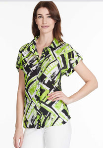 Lime/Black Button Front Blouse w/Dolman Cap Sleeves by Multiples