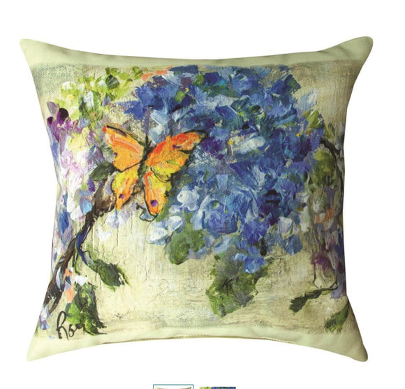 Butterfly and Hydrangea 18 x 18 Pillow