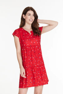 Red Dress with Blue /White Stars,Dolman Cap Sleeves w/ Side Pockets by Multiples. Great for Celebrating the 4th