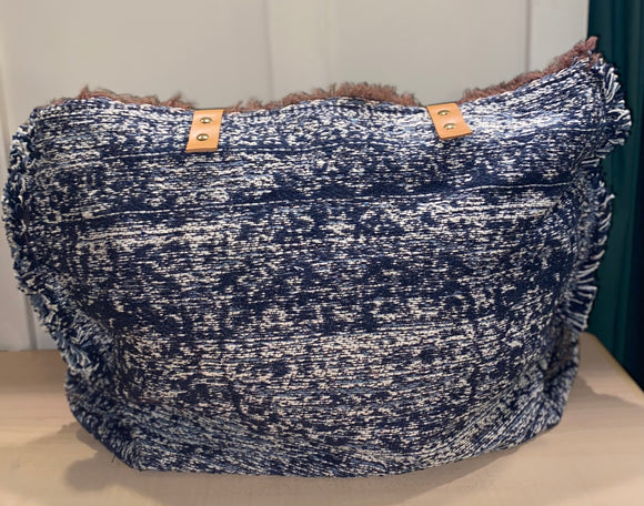 Carpet Bag - Blue Gray / Brown Leather Straps