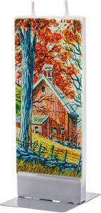 Flat Handmade Candle - Red Barn in Fall Trees