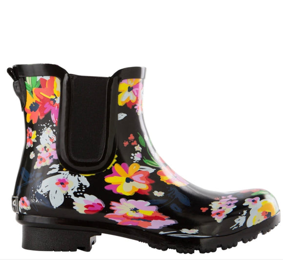 Adult Black Floral Rain Boots