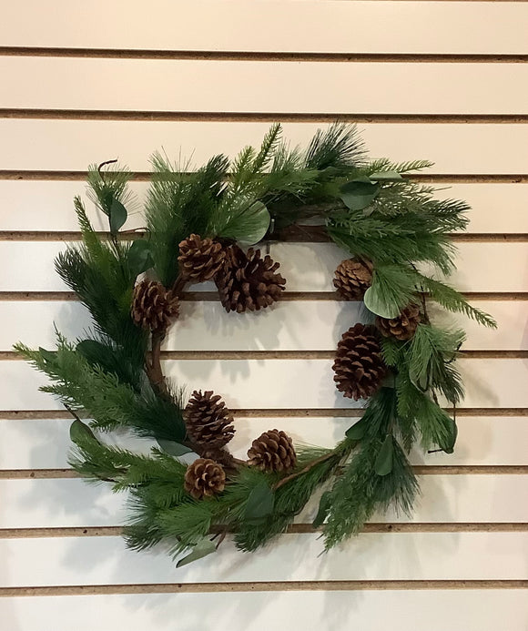 24” eucalyptus and pinecone wreath