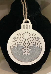 White Wood Snowflake Ornament 5”