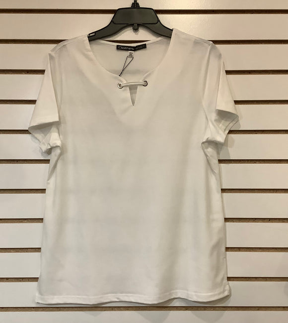 White Scoop Keyhole Neck, w/ Short Sleeves by Clotheshead.
