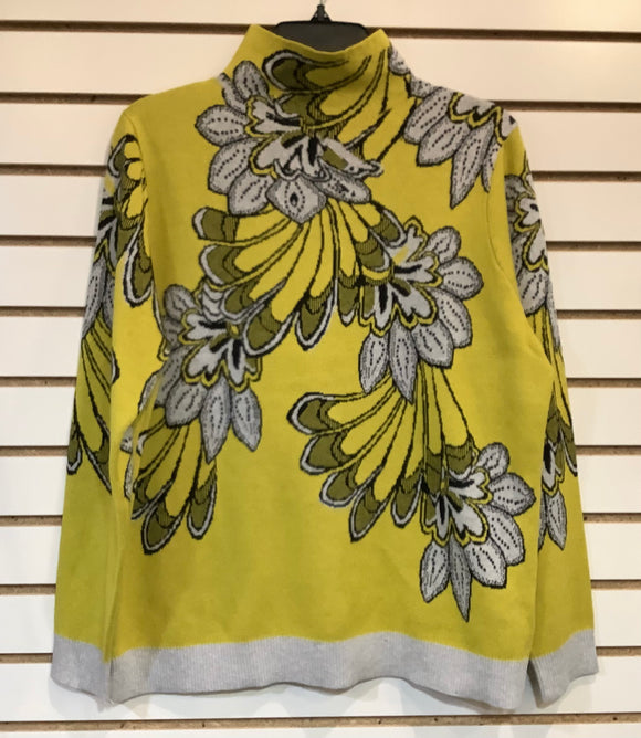 Yellow Mock Neck Sweater with Black/White Flowers by Alison Sheri.