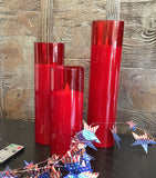 Flameless Pillar Candles, Set of Three w/Remote Red or Gray