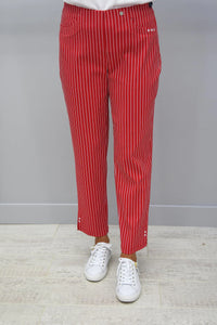 Red w/White Pin Stripe Pull-On Ankle Pant by Robell