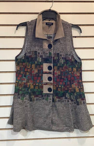 Taupe/Multi Rainbow Squares Button Patch Vest by Damee.