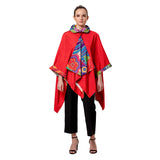 Reversible Rain Cape in Reds/Blues/Gold w/Pouch