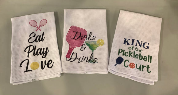 Fun PickleBall and Tennis Hand Towels by Taylor Gray. 3 Choices