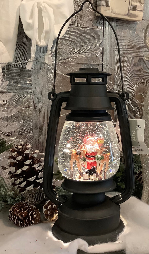 10” Santa with Deer Lighted Water Lantern