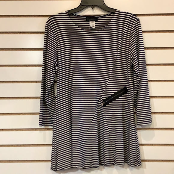 Navy/White Striped Tunic w/ Side Zipper on 3/4 Sleeve  by Sea and Anchor.