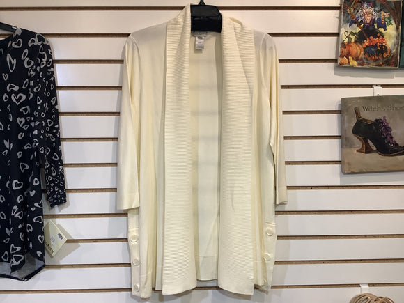 Cream Ribbed Neck Sweater Jacket by Multiples