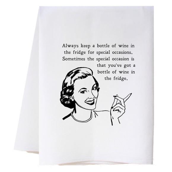 “Always keep a bottle of wine…” tea towels