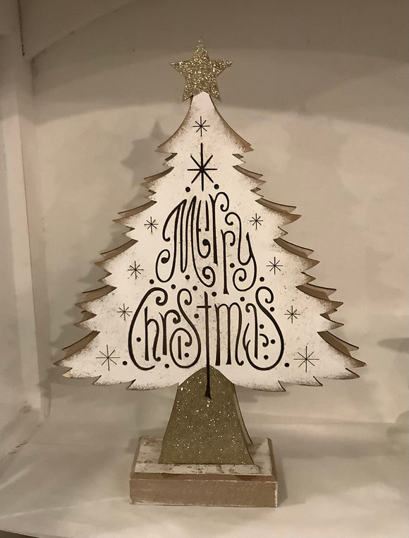 9” Plywood Carved Merry Christmas Tree