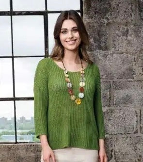 Spring Green Loose Knit 3/4 Sleeve Sweater by Alison Sheri