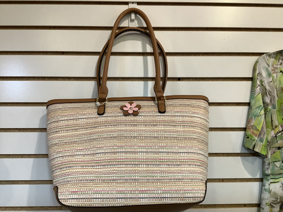 Woven Confetti Beach Tote w/ Floral Rosette by Simply Noelle