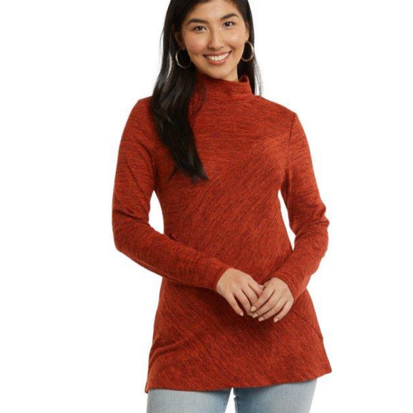 Red Mock Neck Top with Asymmetrical Detail