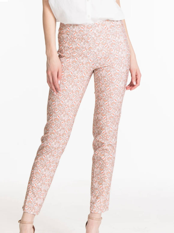 Slim- Sation Pull-On Coral/Tan Small Floral Print Pant by Multiples.