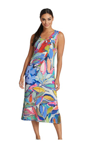 Spring Multi Colored Blue/Green Floral Knit Midi Dress by Claire Desjardins