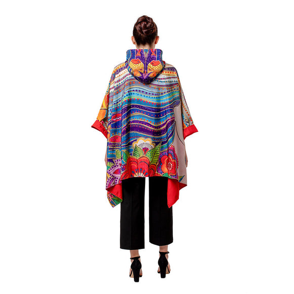 Reversible Rain Cape in Reds/Blues/Gold w/Pouch