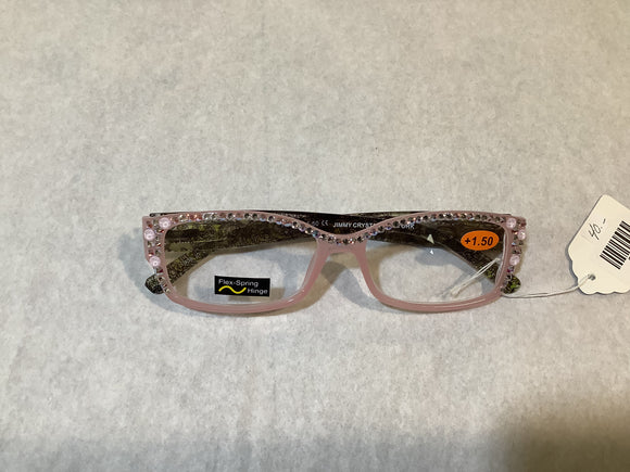 Pink Frame Reader Glasses with Bling